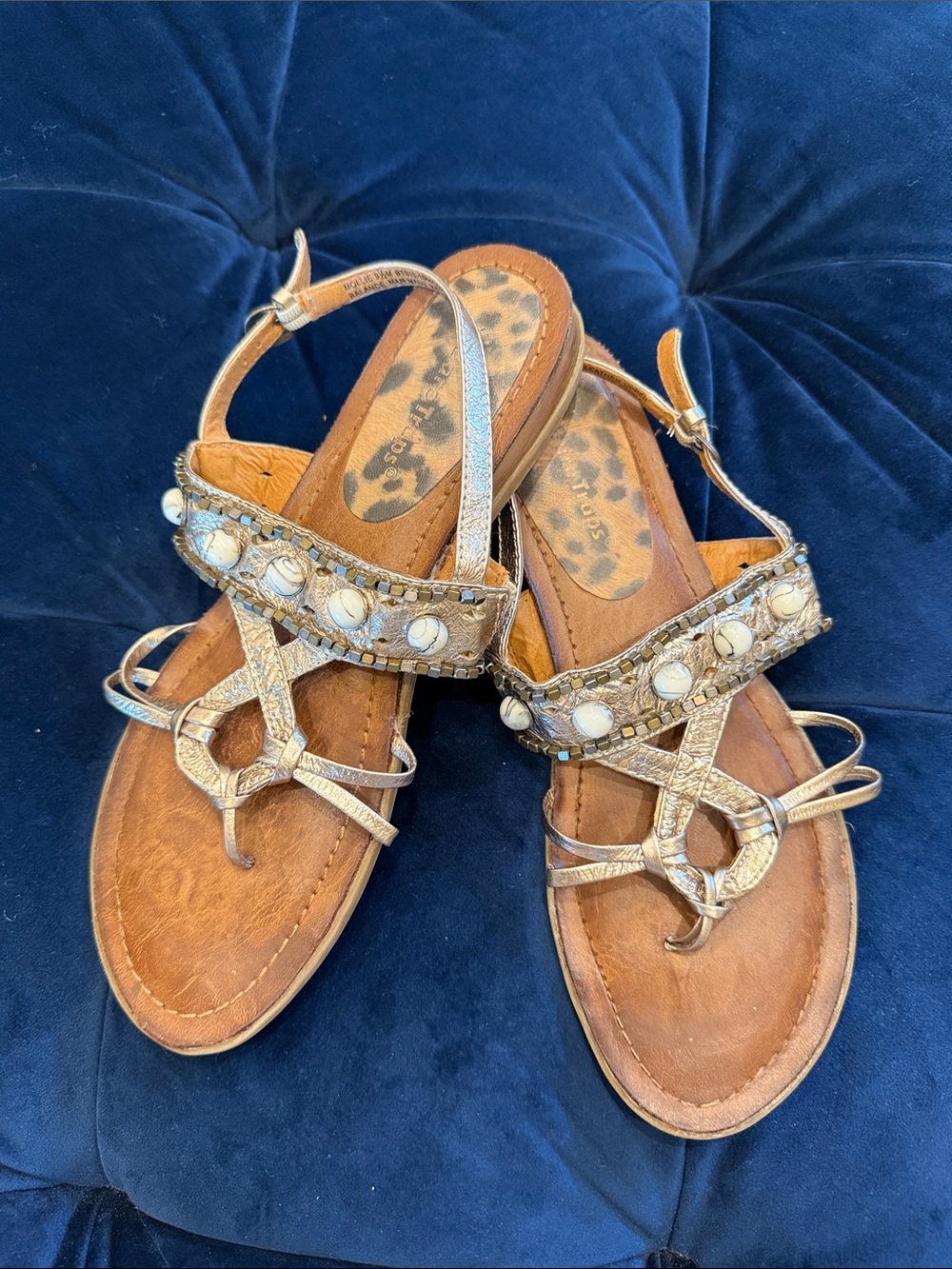 BareTraps Gold Embellished Strappy Women's Sandals